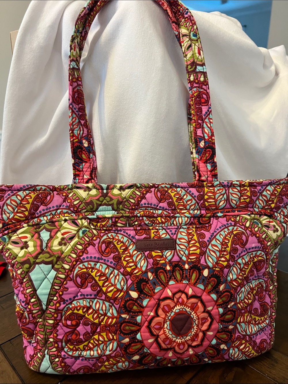 Vera Bradley Quilted Pink Paisley Tote with Aqua and Red Accents